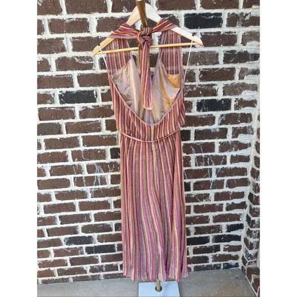 NWOT Happy Sheep Lurex Italian Pleated Halter Neck Midi Dress Size Small - Picture 2 of 6